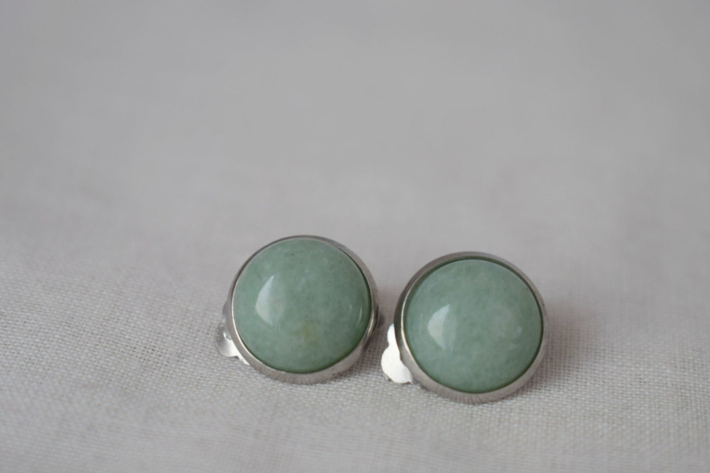 Green aventurine clip on earrings for women, Natural stone, Gemstone ear clips, Surgical stainless steel, Non pierced earrings, Gift for her
