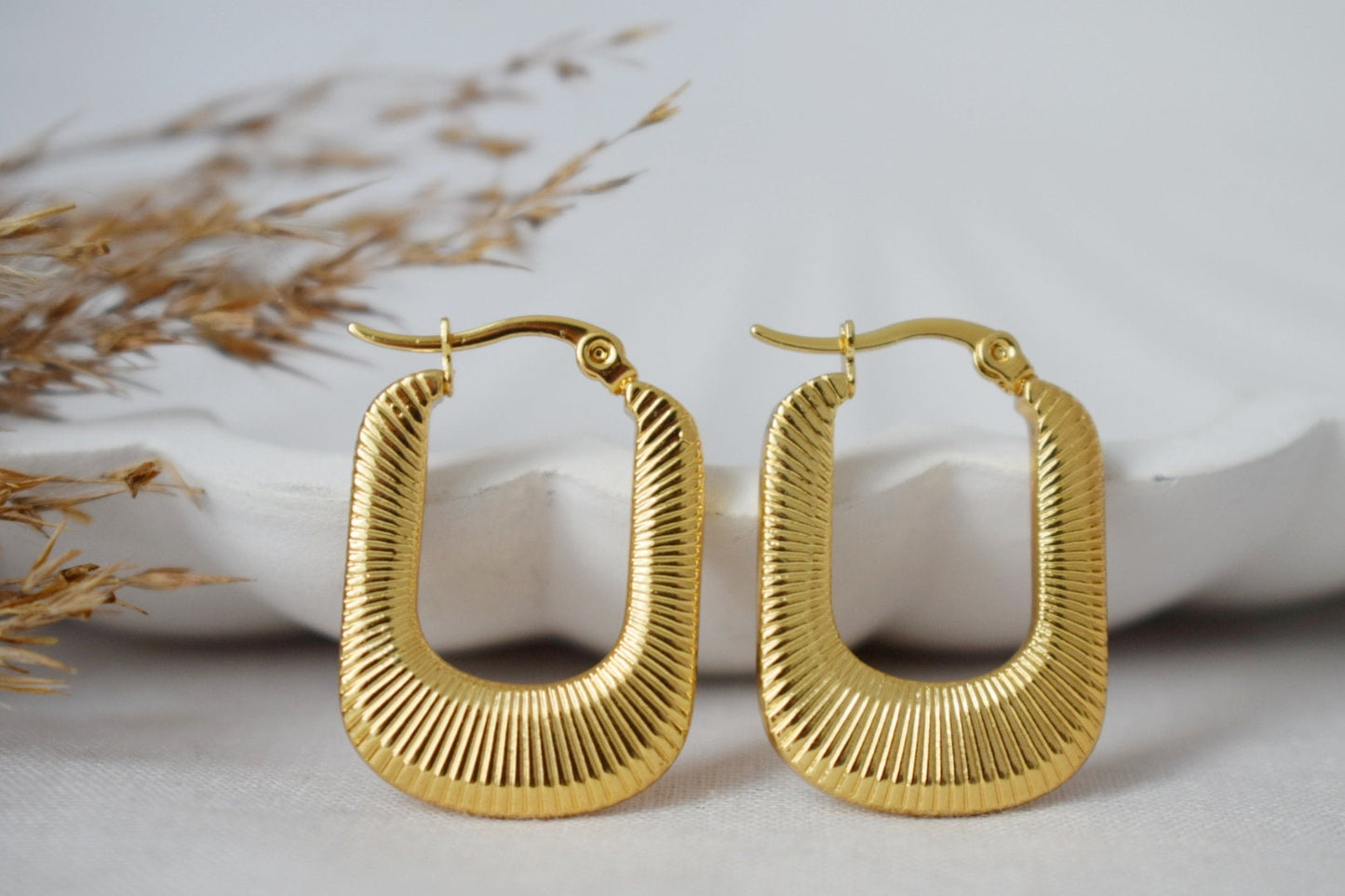 Geometric hoops, Rectangle earrings, 18k Gold plated stainless steel, Chunky statement hoops, Modern minimalist unique jewelry, Gift for her