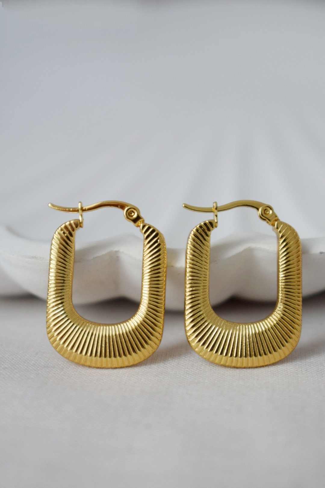 Geometric hoops, Rectangle earrings, 18k Gold plated stainless steel, Chunky statement hoops, Modern minimalist unique jewelry, Gift for her