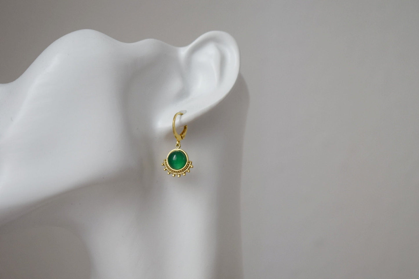 Green agate earrings, Ornament dangling earrings, Gemstone huggie hoops, Art nouveau jewelry, Unique earrings, Mother's day gift for her