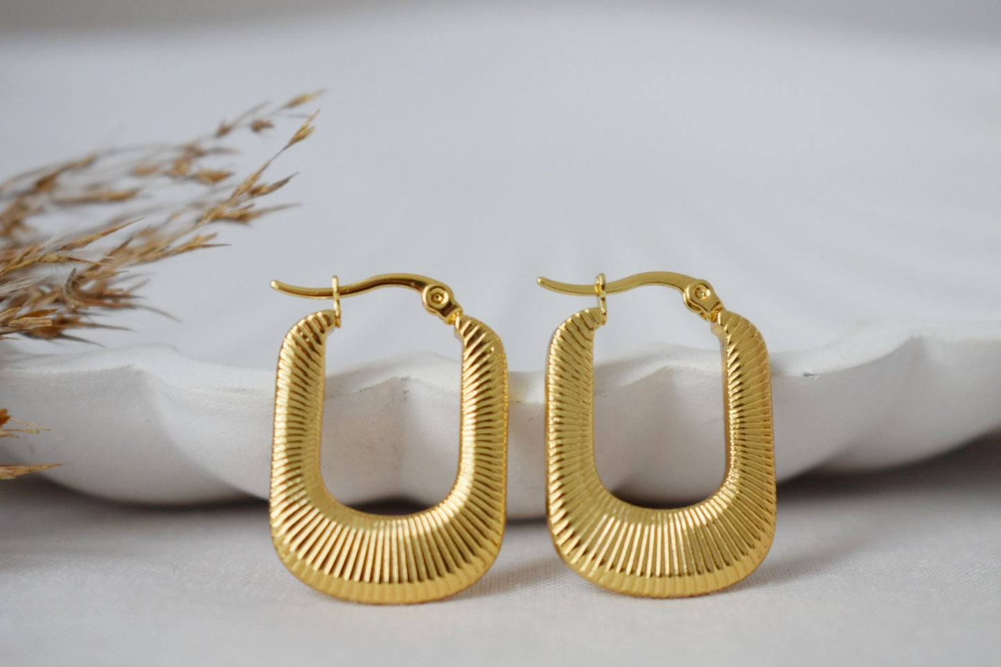 Geometric hoops, Rectangle earrings, 18k Gold plated stainless steel, Chunky statement hoops, Modern minimalist unique jewelry, Gift for her