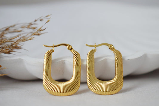 Geometric hoops, Rectangle earrings, 18k Gold plated stainless steel, Chunky statement hoops, Modern minimalist unique jewelry, Gift for her