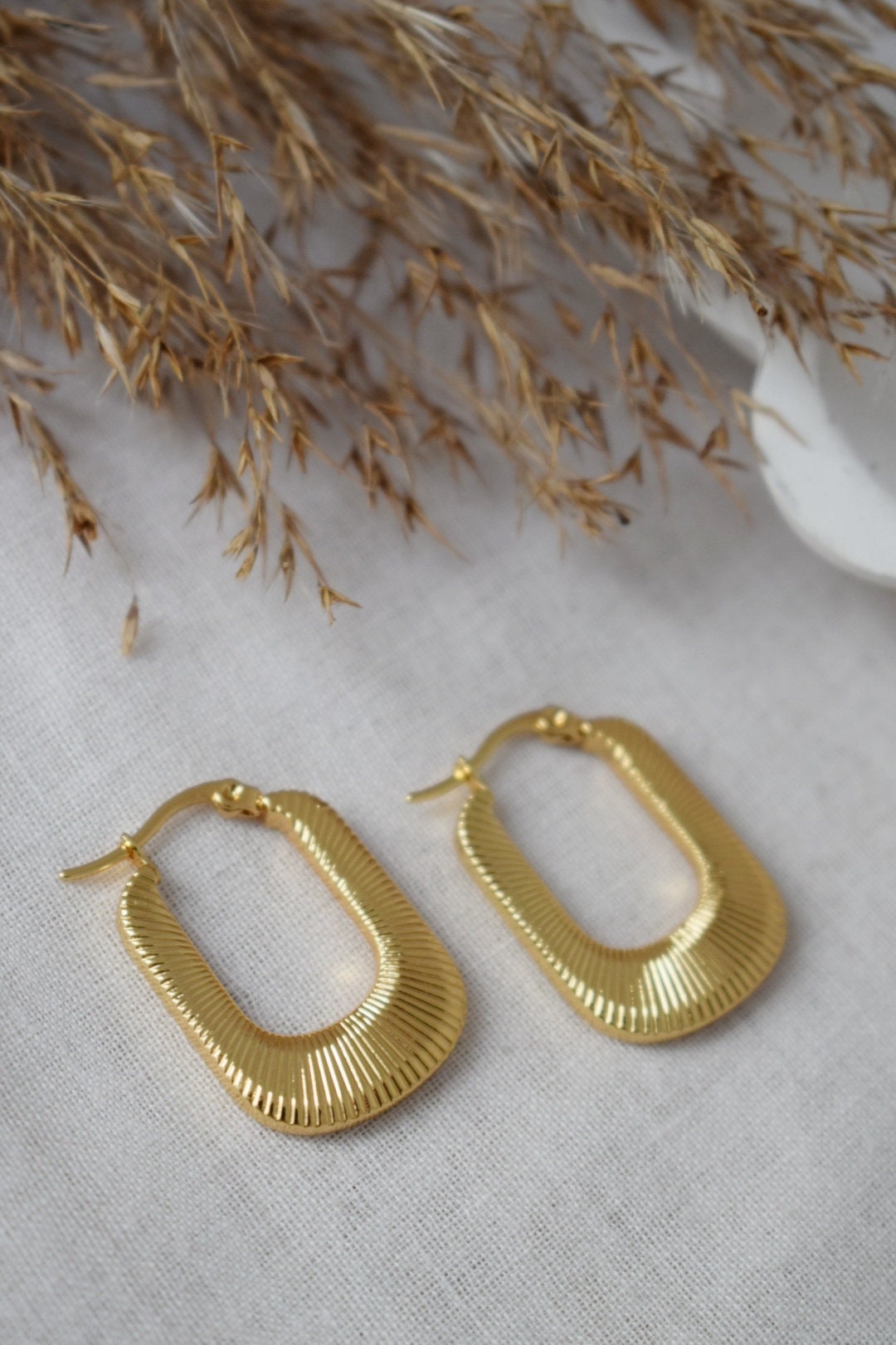 Geometric hoops, Rectangle earrings, 18k Gold plated stainless steel, Chunky statement hoops, Modern minimalist unique jewelry, Gift for her