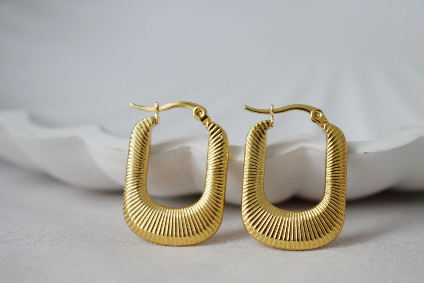 Geometric hoops, Rectangle earrings, 18k Gold plated stainless steel, Chunky statement hoops, Modern minimalist unique jewelry, Gift for her