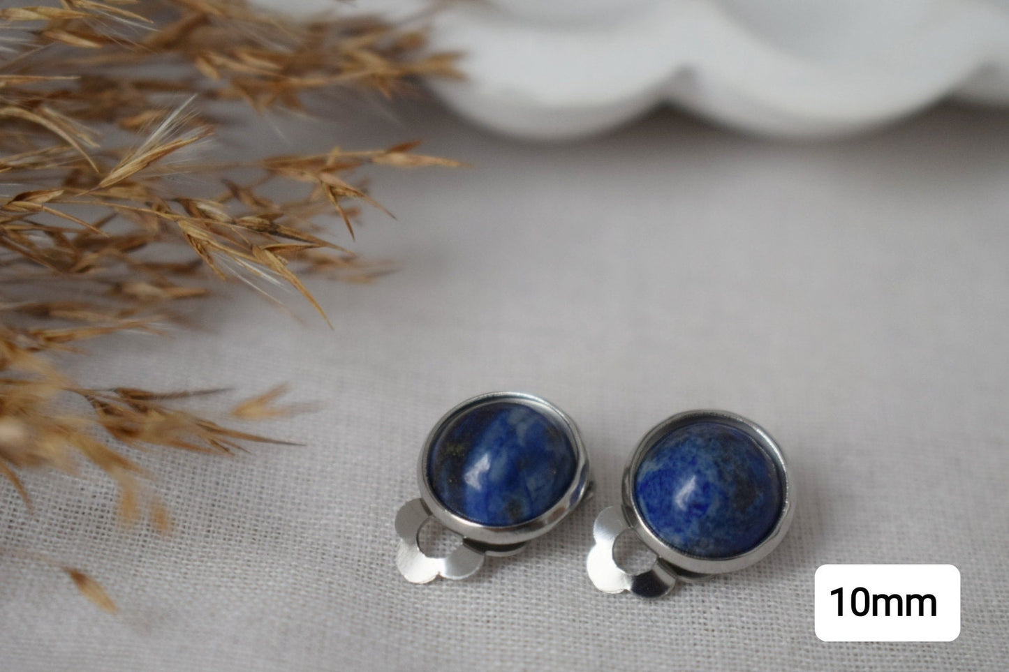 Clip on earrings lapis lazuli, Clip on earrings gem, Lapis, Clip on earrings blue, Lapis ear clips for women, Girl, Non pierced earrings