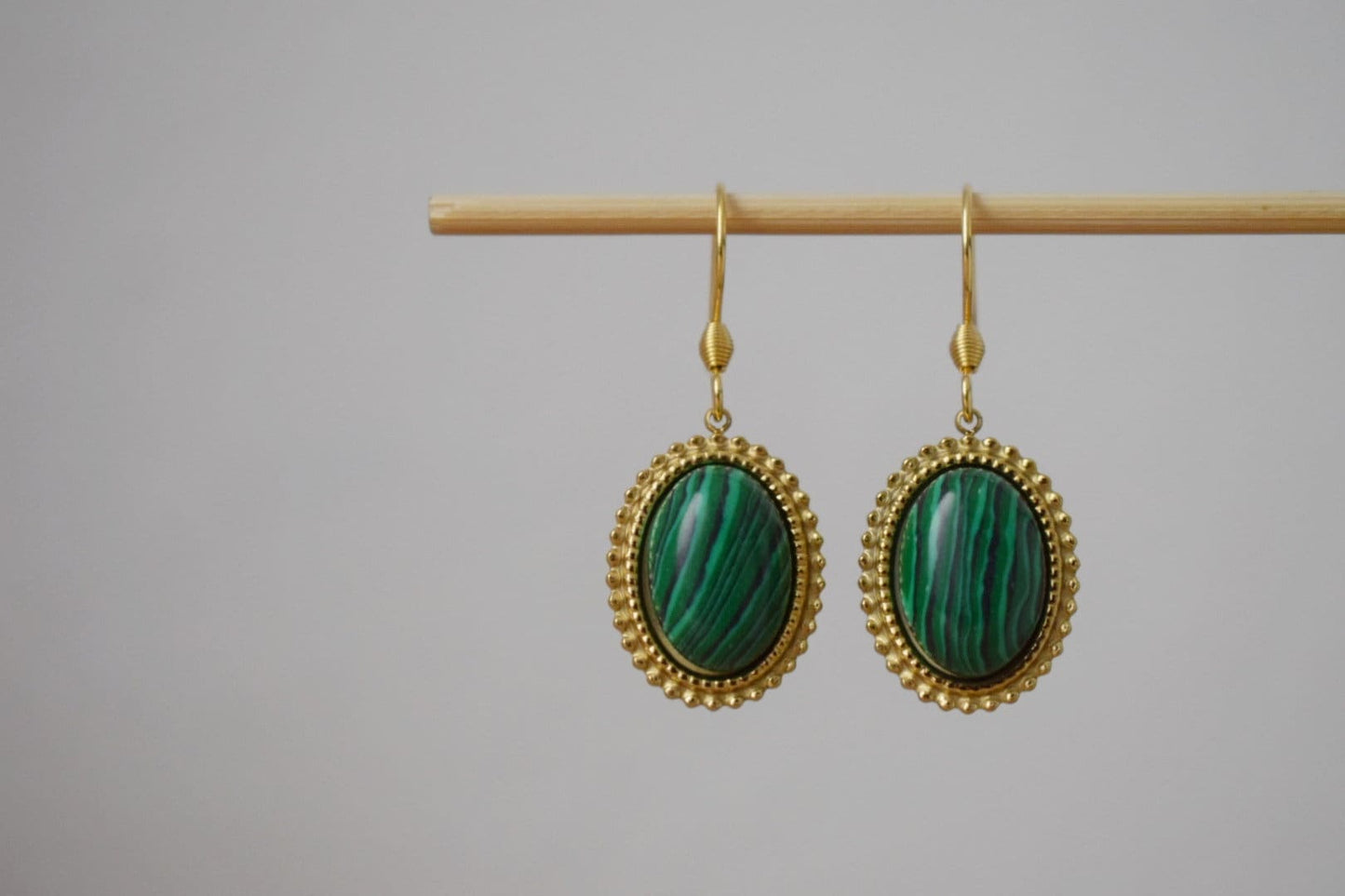 Malachite Dangle Earrings, Ornamental Gemstone Pendant, Green Handmade Jewelry, Unique Boho Earrings, Best Valentine's Day Gift For Her
