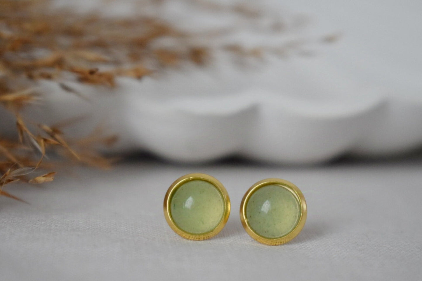 Mini Green Aventurine 6mm Stud Earrings, Gemstone Small Earrings, 18k Gold plated stainless steel, Minimalist, Birthstone Jewelry gift