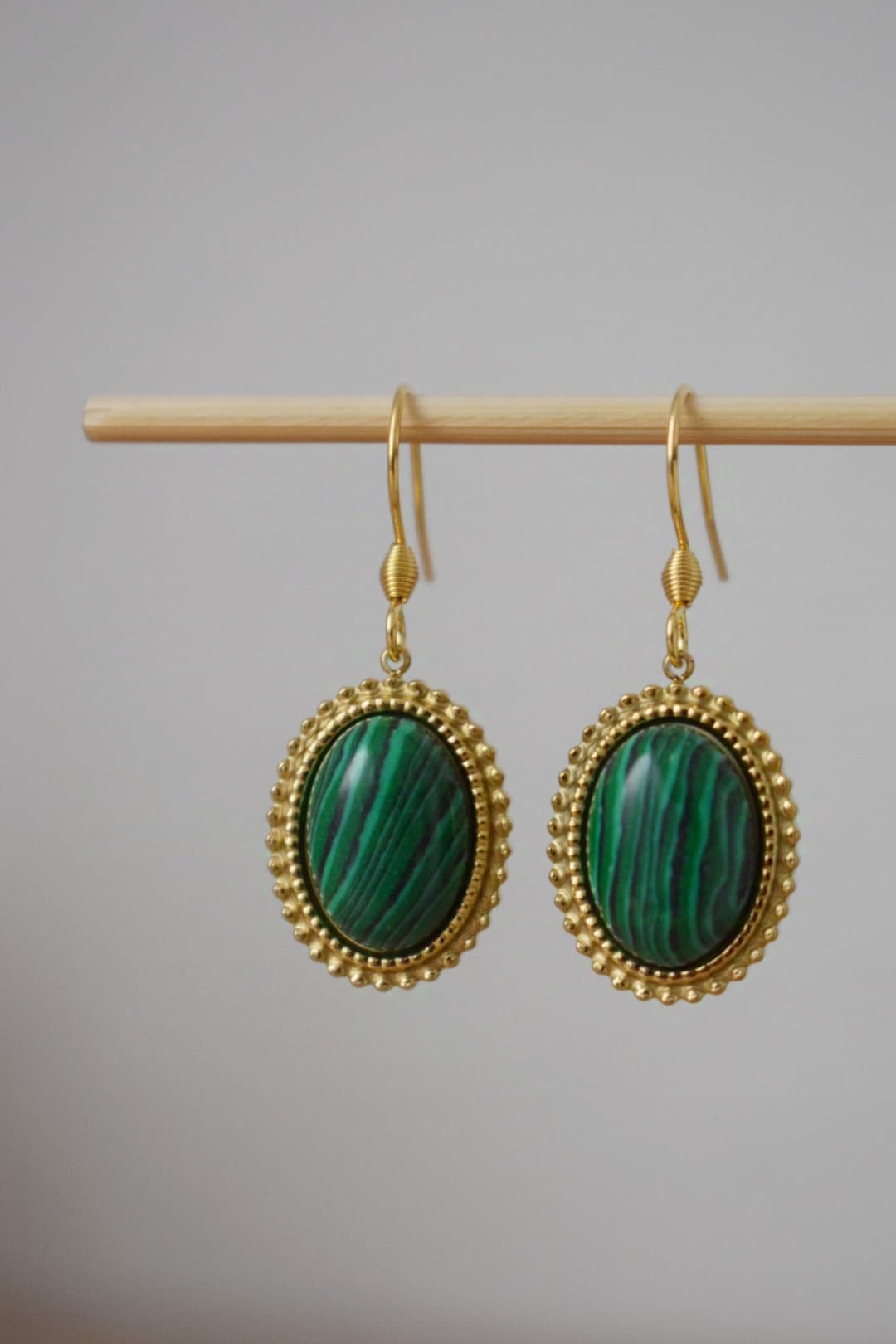 Malachite Dangle Earrings, Ornamental Gemstone Pendant, Green Handmade Jewelry, Unique Boho Earrings, Best Valentine's Day Gift For Her