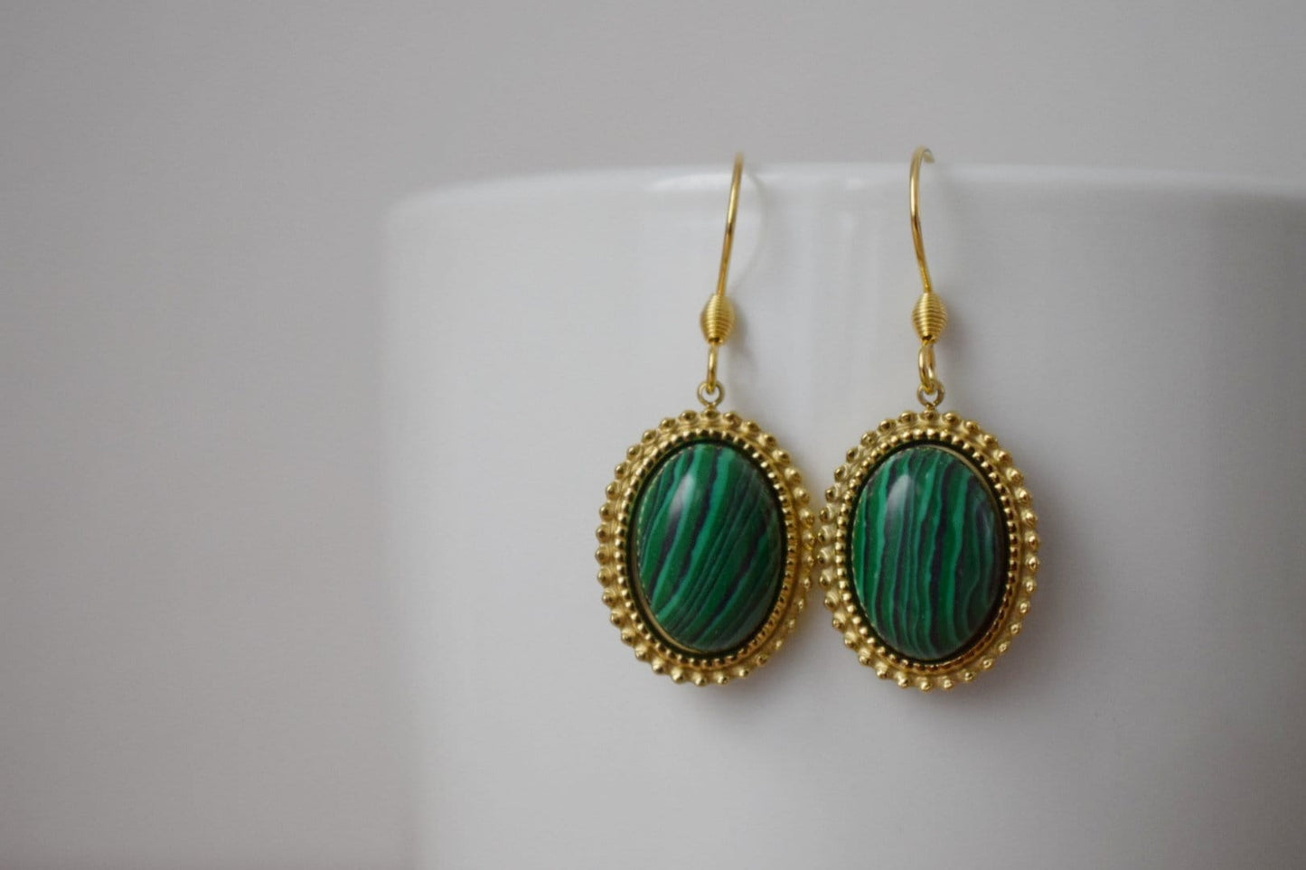 Malachite Dangle Earrings, Ornamental Gemstone Pendant, Green Handmade Jewelry, Unique Boho Earrings, Best Valentine's Day Gift For Her