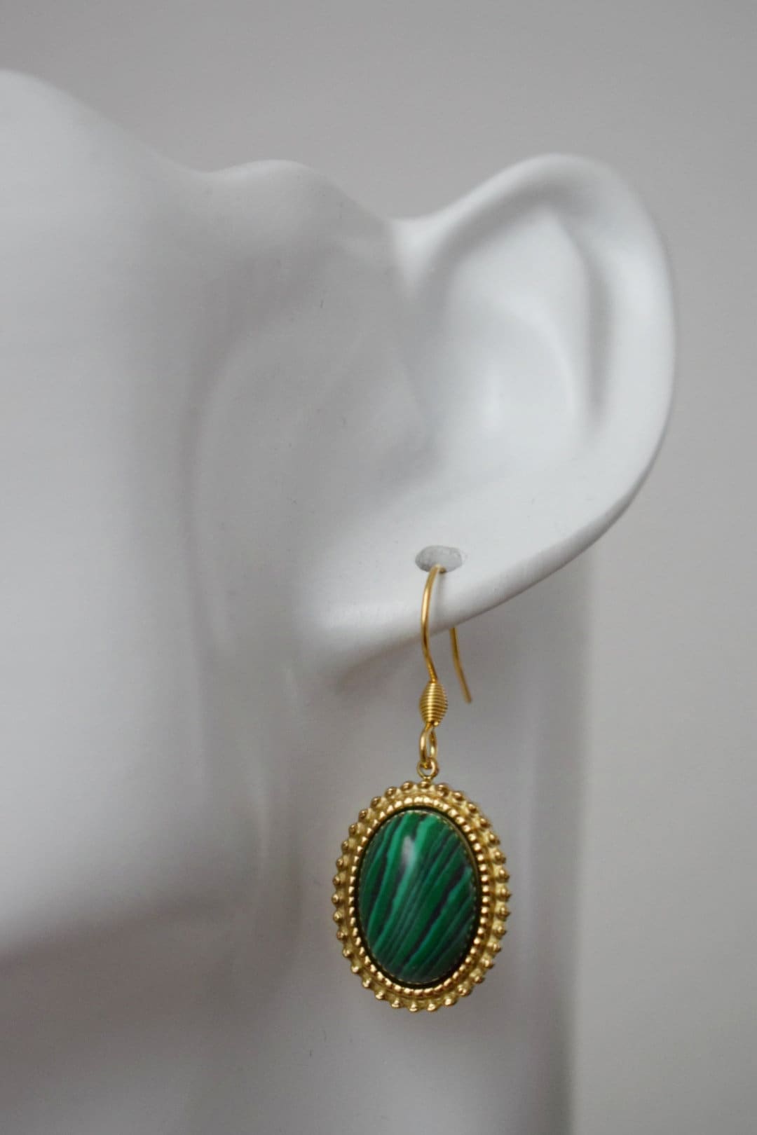 Malachite Dangle Earrings, Ornamental Gemstone Pendant, Green Handmade Jewelry, Unique Boho Earrings, Best Valentine's Day Gift For Her