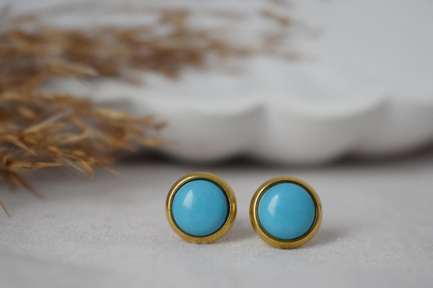 Turquoise Stud Earrings, Small Round Gemstone Earrings, 8mm Push Back Post Earrings, Unisex Gift Jewelry, Best Christmas Jewelry Gift