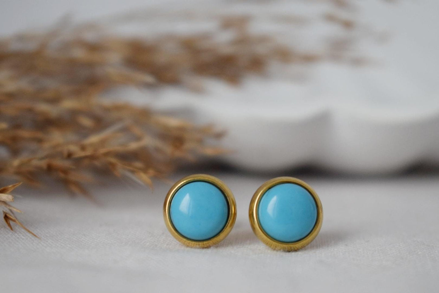 Turquoise Stud Earrings, Small Round Gemstone Earrings, 8mm Push Back Post Earrings, Unisex Gift Jewelry, Best Christmas Jewelry Gift