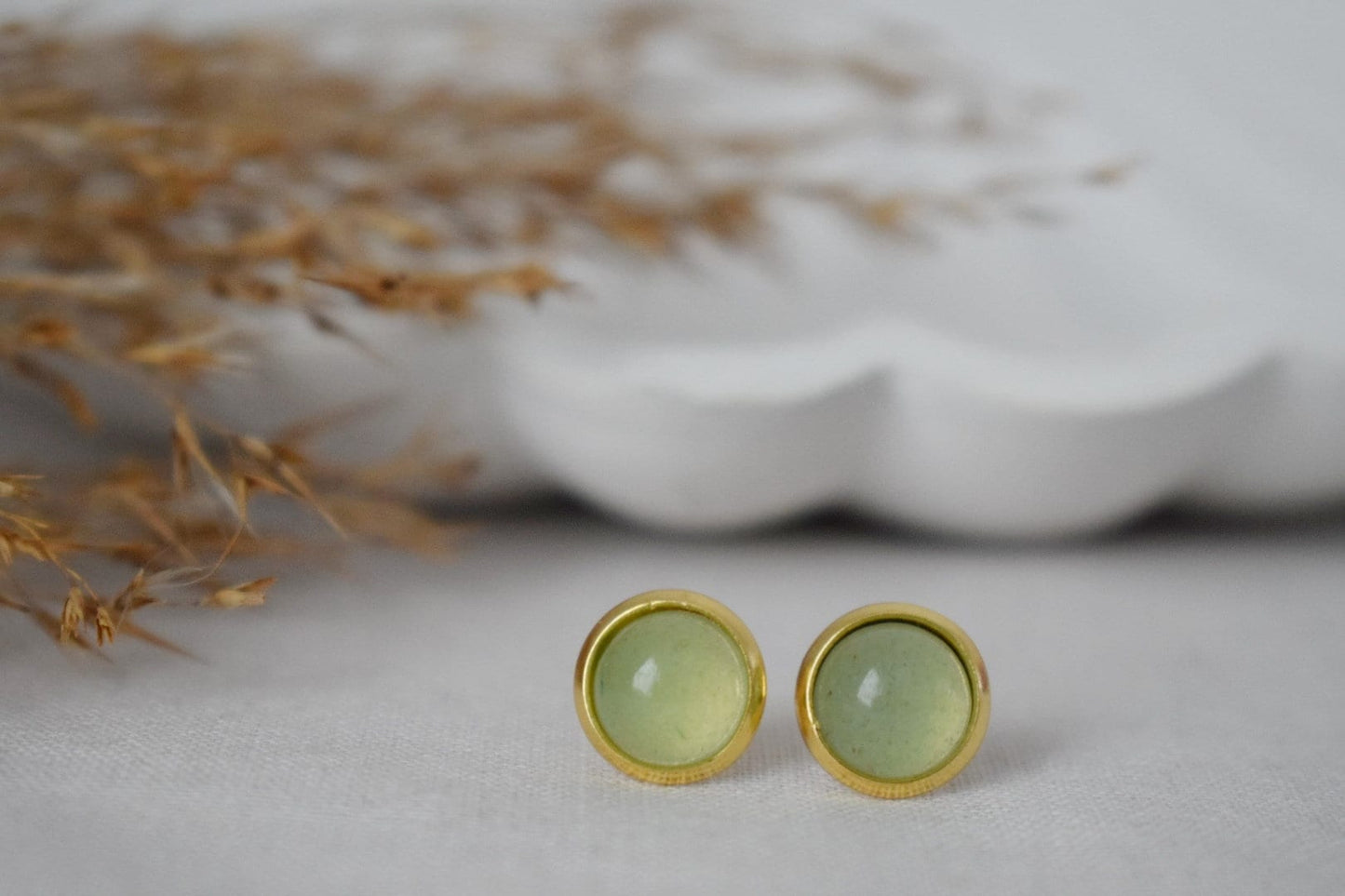 Mini Green Aventurine 6mm Stud Earrings, Gemstone Small Earrings, 18k Gold plated stainless steel, Minimalist, Birthstone Jewelry gift