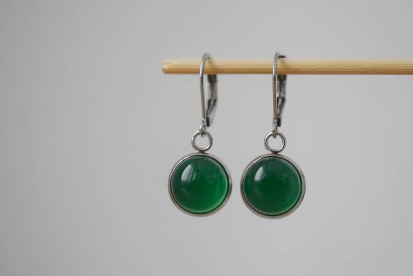 Green agate earrings, Gemstone Huggies, Small dangle earrings, Minimalist Handmade jewelry, Gift for her