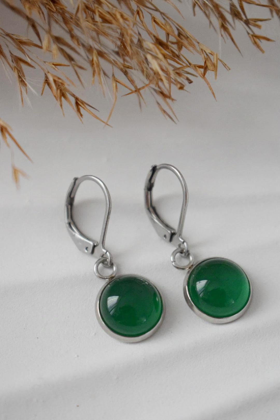 Green agate earrings, Gemstone Huggies, Small dangle earrings, Minimalist Handmade jewelry, Gift for her