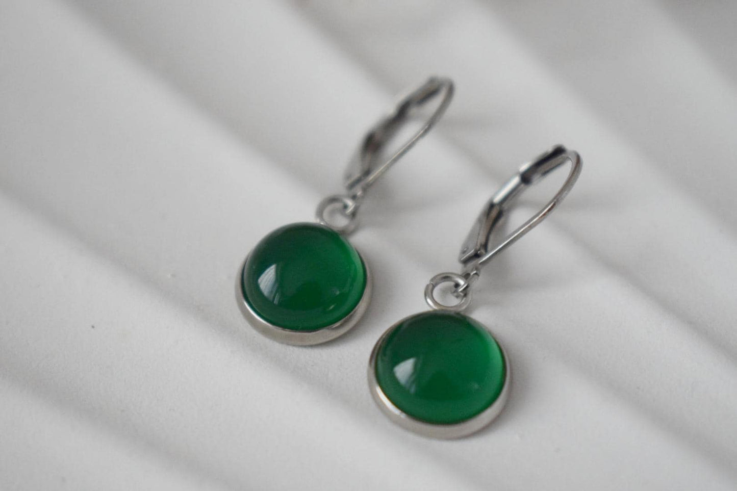 Green agate earrings, Gemstone Huggies, Small dangle earrings, Minimalist Handmade jewelry, Gift for her