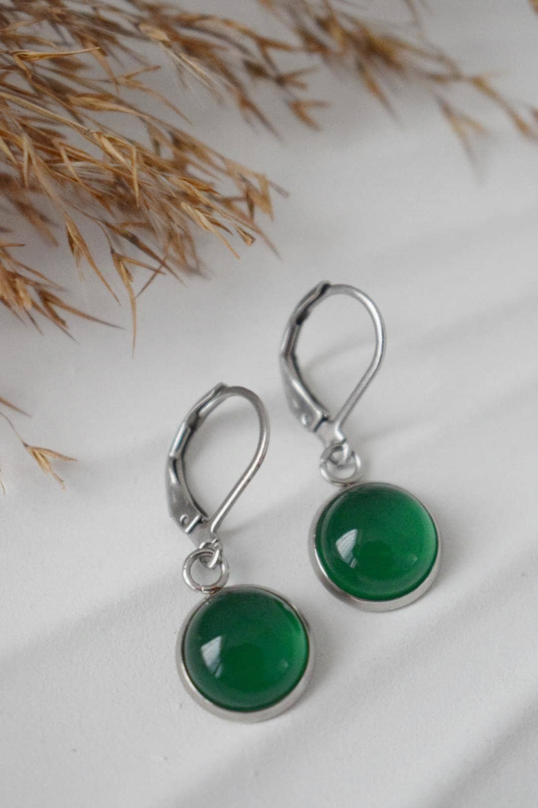 Green agate earrings, Gemstone Huggies, Small dangle earrings, Minimalist Handmade jewelry, Gift for her