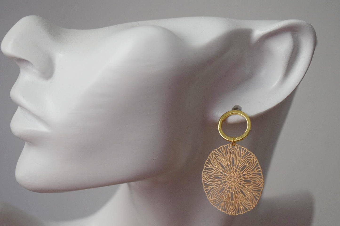 Ornament earrings for women, Mandala gold stud earrings, Boho filigree earrings, Open circle studs, Jewelry gift for her