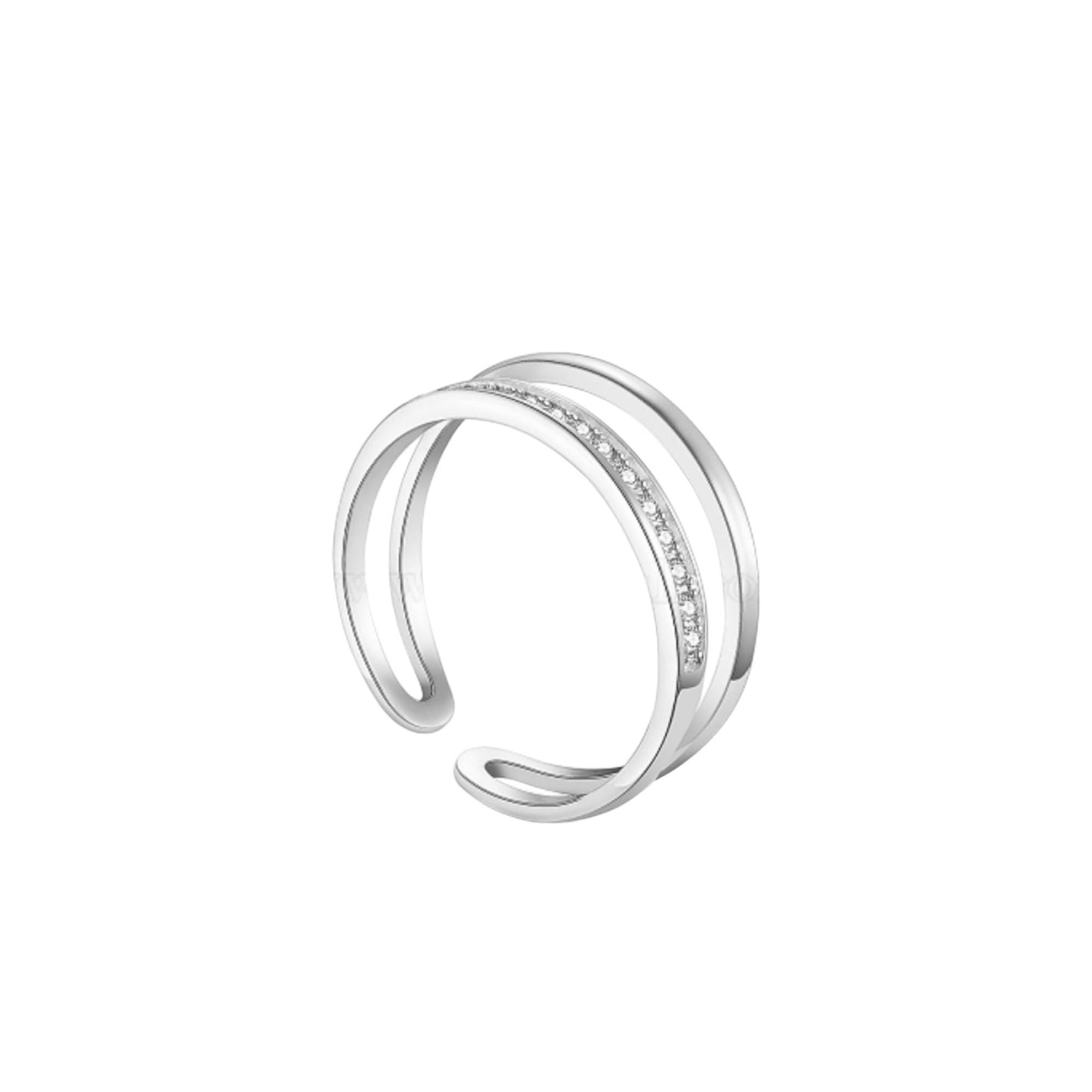 925 Sterling Silver Double Band Ring with Cubic Zirconia, Stacking Ring, Silver jewelry, Open Ring, Christmas gift, Unique Ring Gift