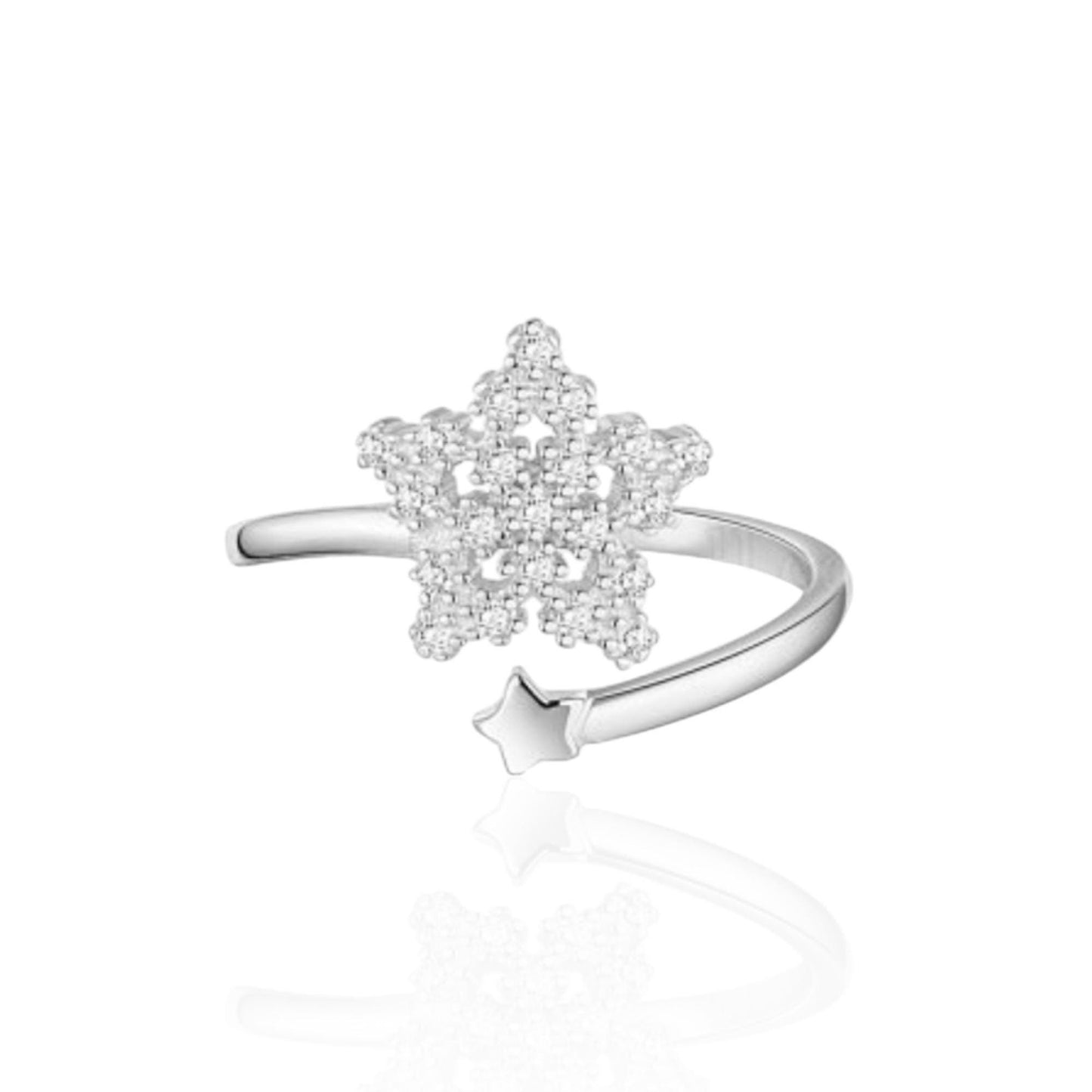 Star Ring Sterling Silver, Sparkling Cubic Zirconia Ring, Adjustable Open Ring, Unique Silver Ring For Women, Handmade Christmas Gift
