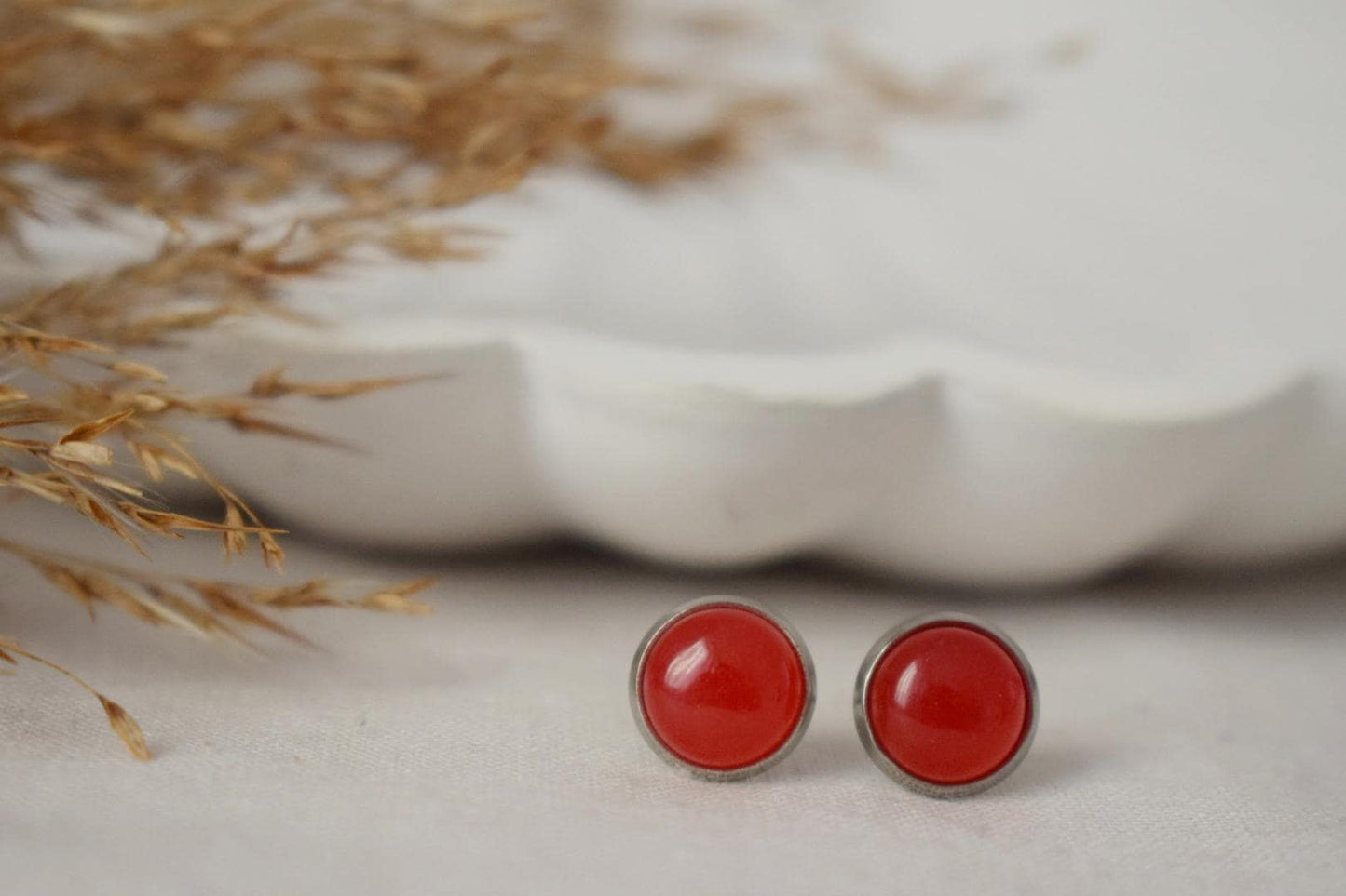 Red jade stud earrings, Small gemstone post earrings, Lightweight earrings, Minimalist jewelry, Best Christmas gift for her