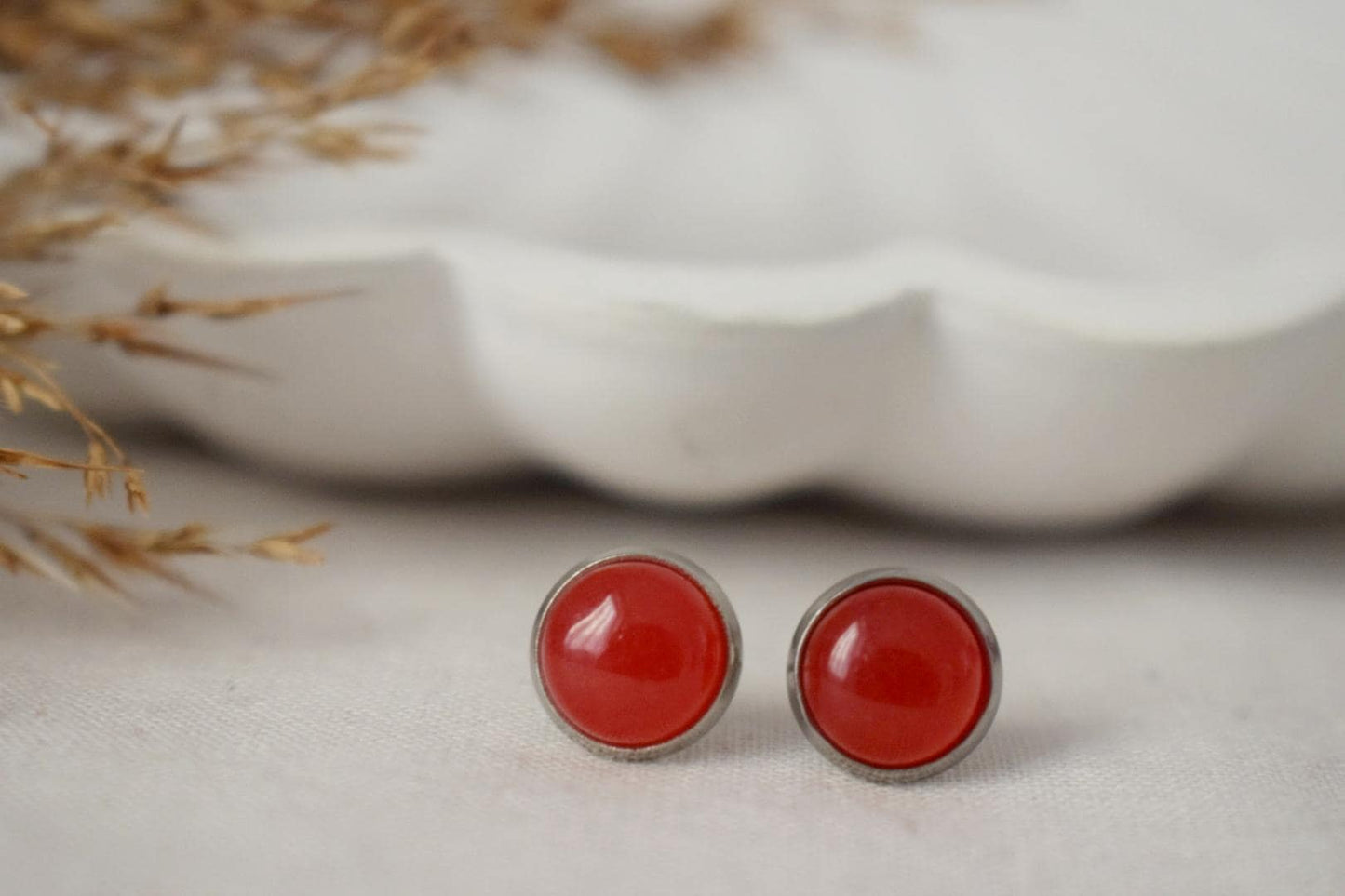 Red jade stud earrings, Small gemstone post earrings, Lightweight earrings, Minimalist jewelry, Best Christmas gift for her