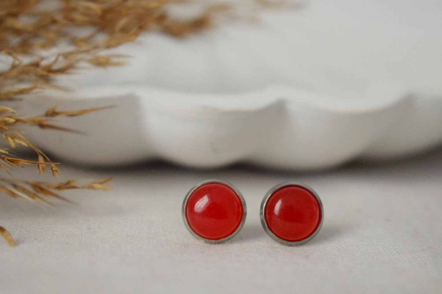 Red jade stud earrings, Small gemstone post earrings, Lightweight earrings, Minimalist jewelry, Best Christmas gift for her