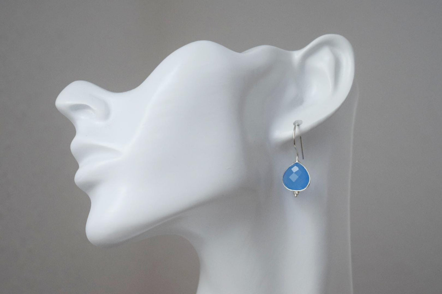 Christmas jewellery gifts, Blue Chalcedony earrings in 925 sterling silver, Teardrop gemstone, Natural stone, Unique jewelry, gift for her