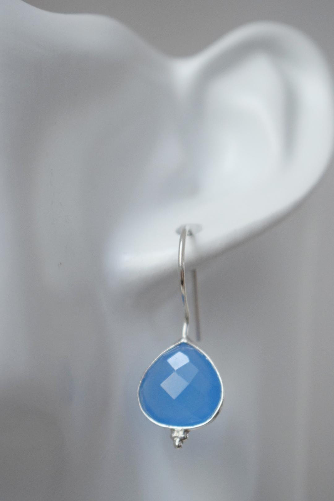 Christmas jewellery gifts, Blue Chalcedony earrings in 925 sterling silver, Teardrop gemstone, Natural stone, Unique jewelry, gift for her