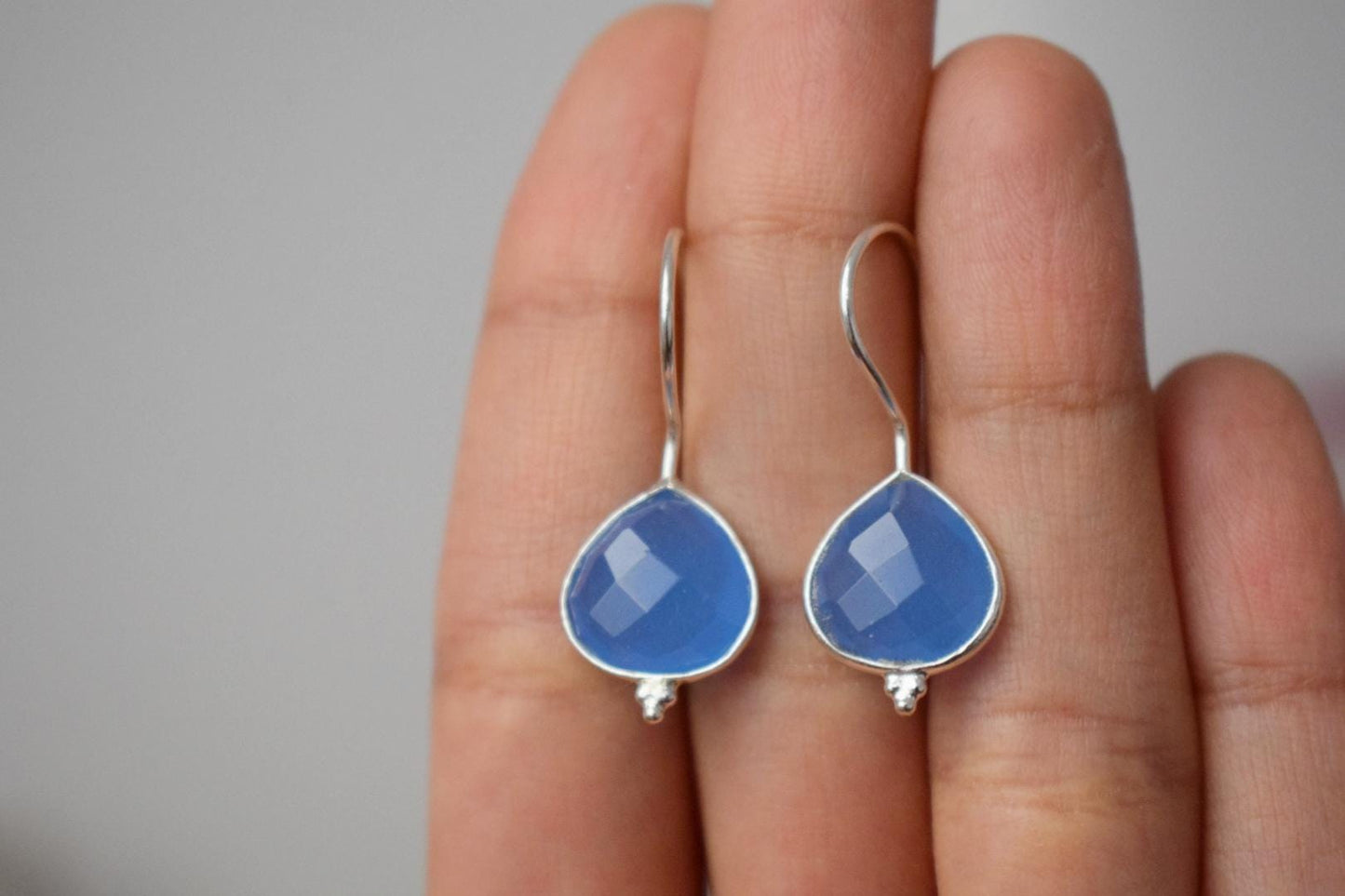 Christmas jewellery gifts, Blue Chalcedony earrings in 925 sterling silver, Teardrop gemstone, Natural stone, Unique jewelry, gift for her