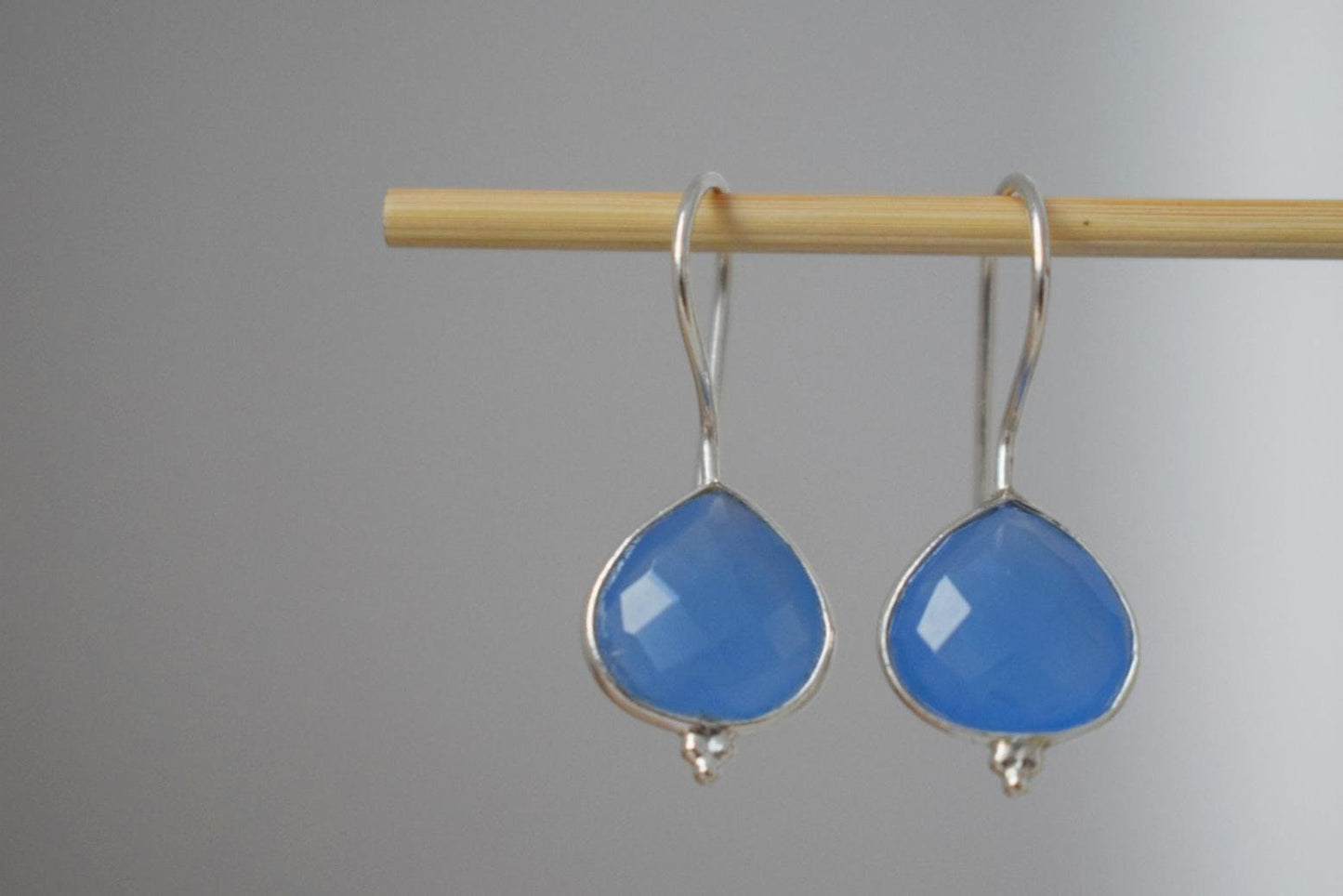 Christmas jewellery gifts, Blue Chalcedony earrings in 925 sterling silver, Teardrop gemstone, Natural stone, Unique jewelry, gift for her