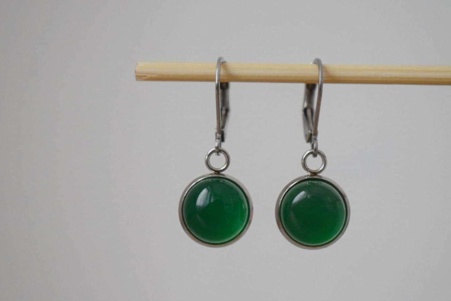 Green agate earrings, Gemstone Huggies, Small dangle earrings, Minimalist Handmade jewelry, Gift for her