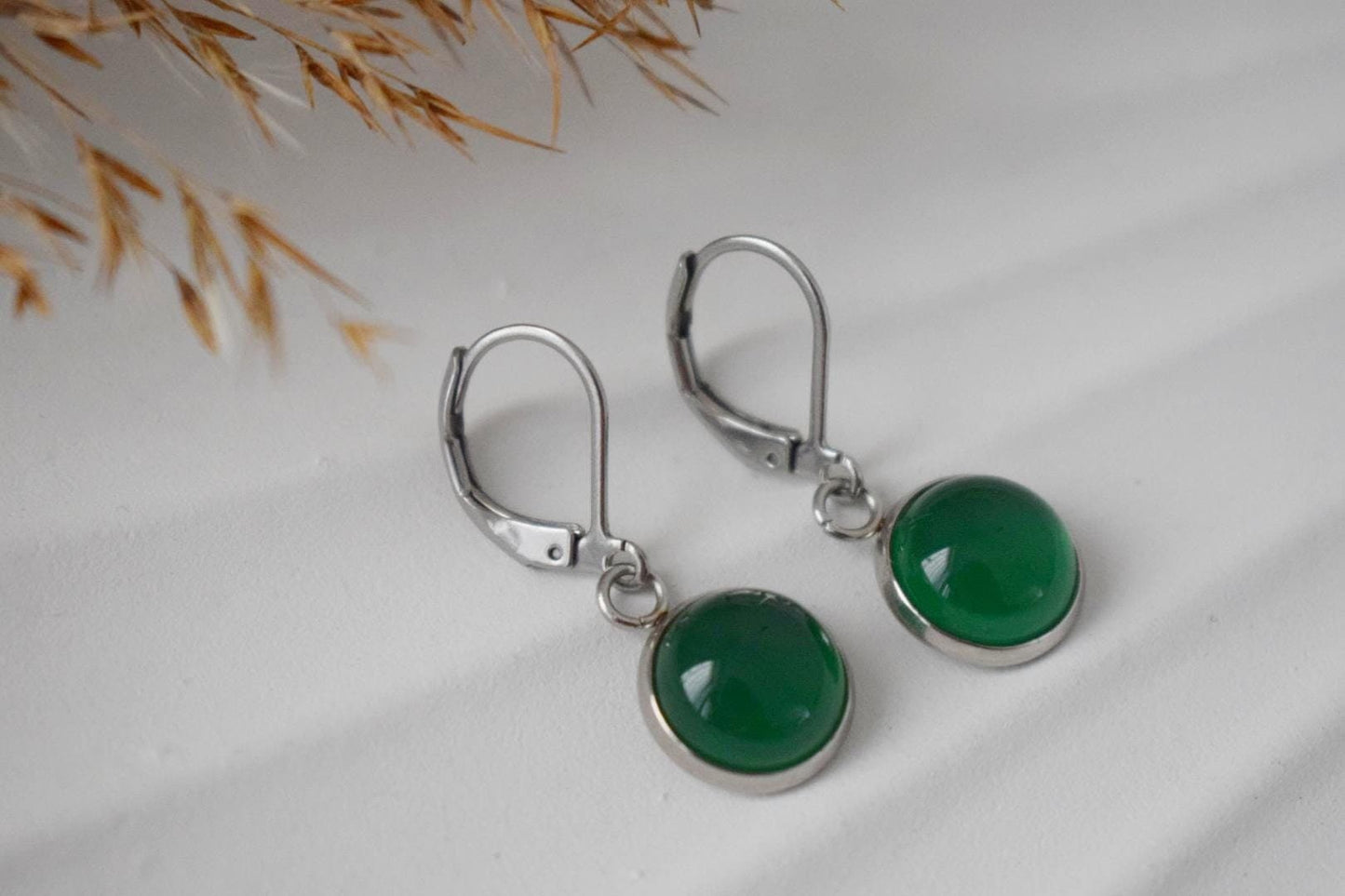 Green agate earrings, Gemstone Huggies, Small dangle earrings, Minimalist Handmade jewelry, Gift for her