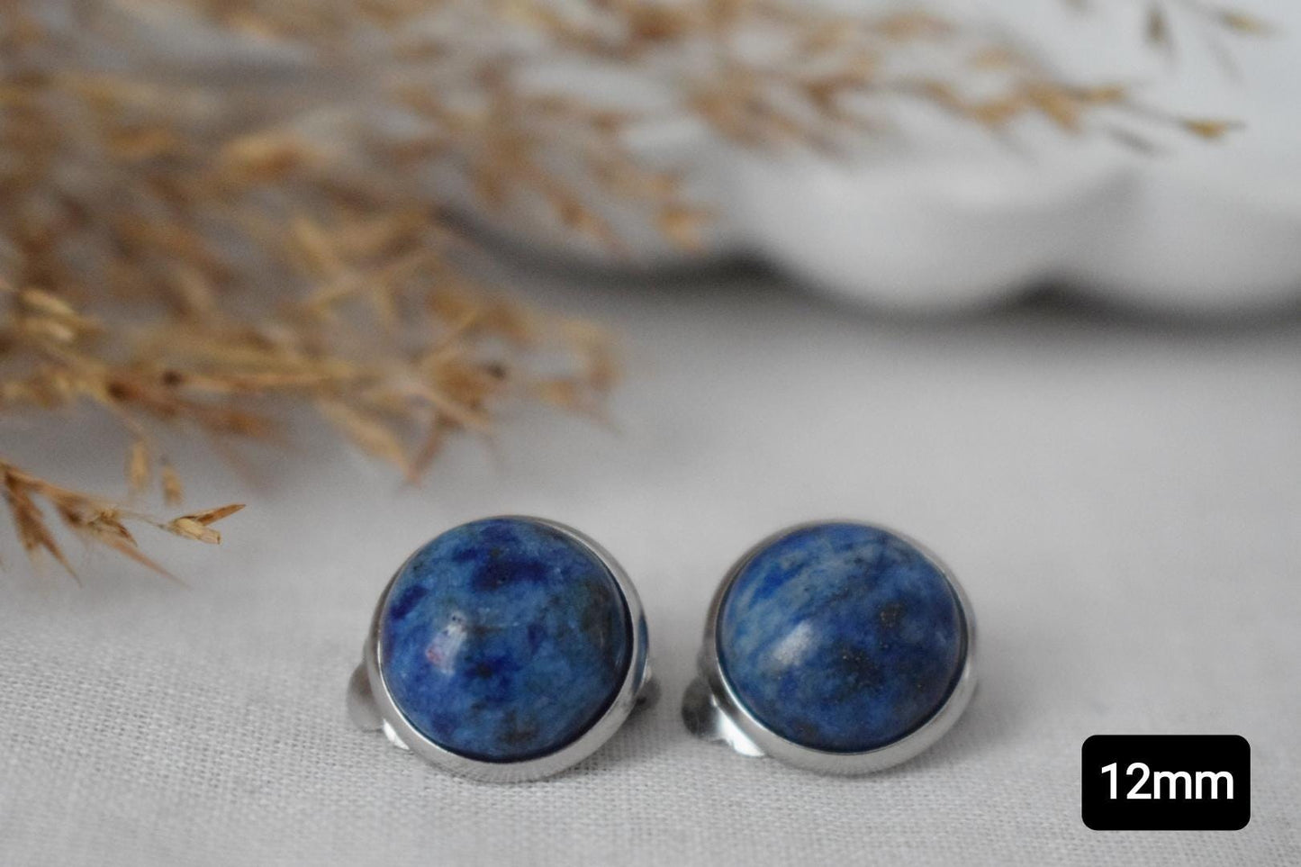 Clip on earrings lapis lazuli, Clip on earrings gem, Lapis, Clip on earrings blue, Lapis ear clips for women, Girl, Non pierced earrings