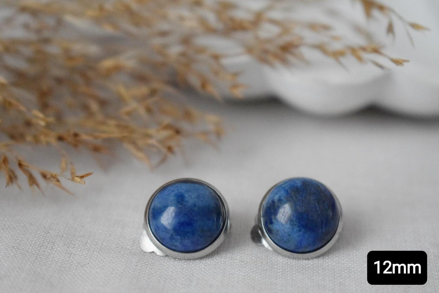 Clip on earrings lapis lazuli, Clip on earrings gem, Lapis, Clip on earrings blue, Lapis ear clips for women, Girl, Non pierced earrings