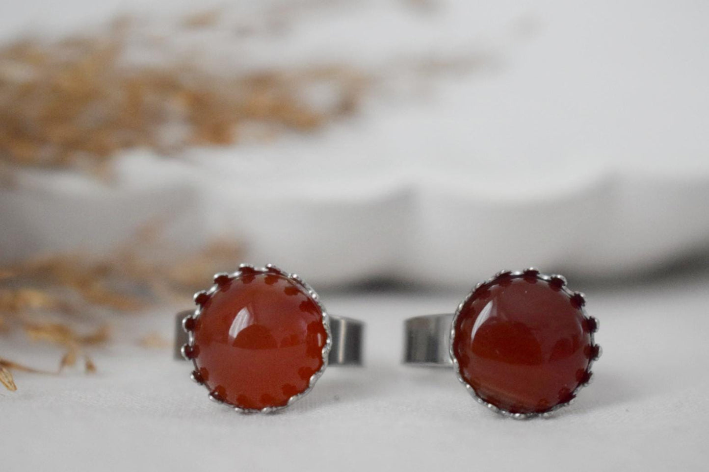 Red Agate Ring, Gemstone Adjustable Ring, Red stone Ring, Everyday Round Crystal Ring, Red agate Jewelry, Birthday Gift For Her