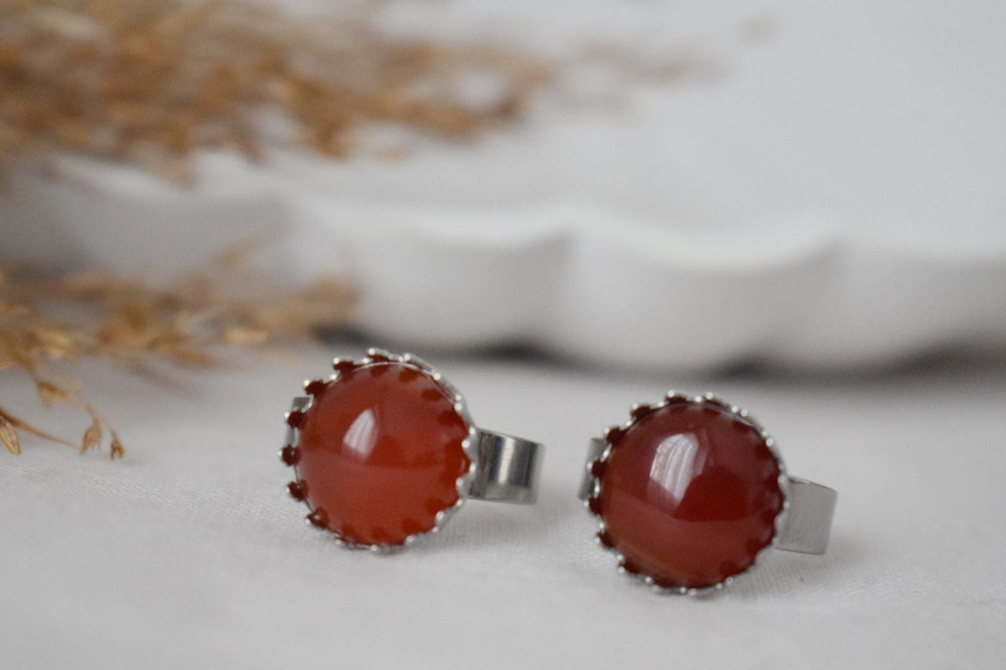 Red Agate Ring, Gemstone Adjustable Ring, Red stone Ring, Everyday Round Crystal Ring, Red agate Jewelry, Birthday Gift For Her