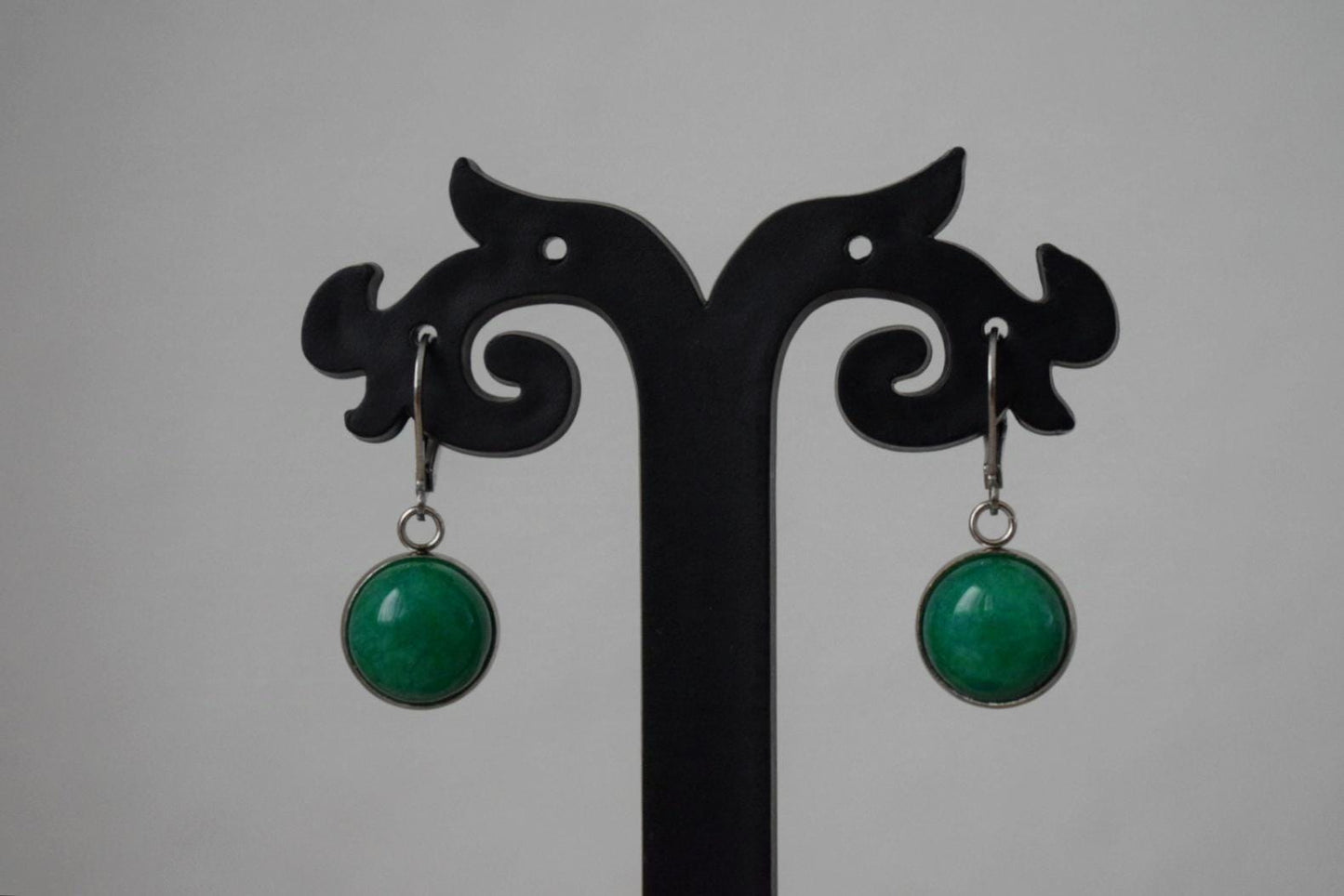 Green jade earrings, Gemstone pendant dangle huggie earrings, Green stone hoop earrings, Handmade jewelry gift women