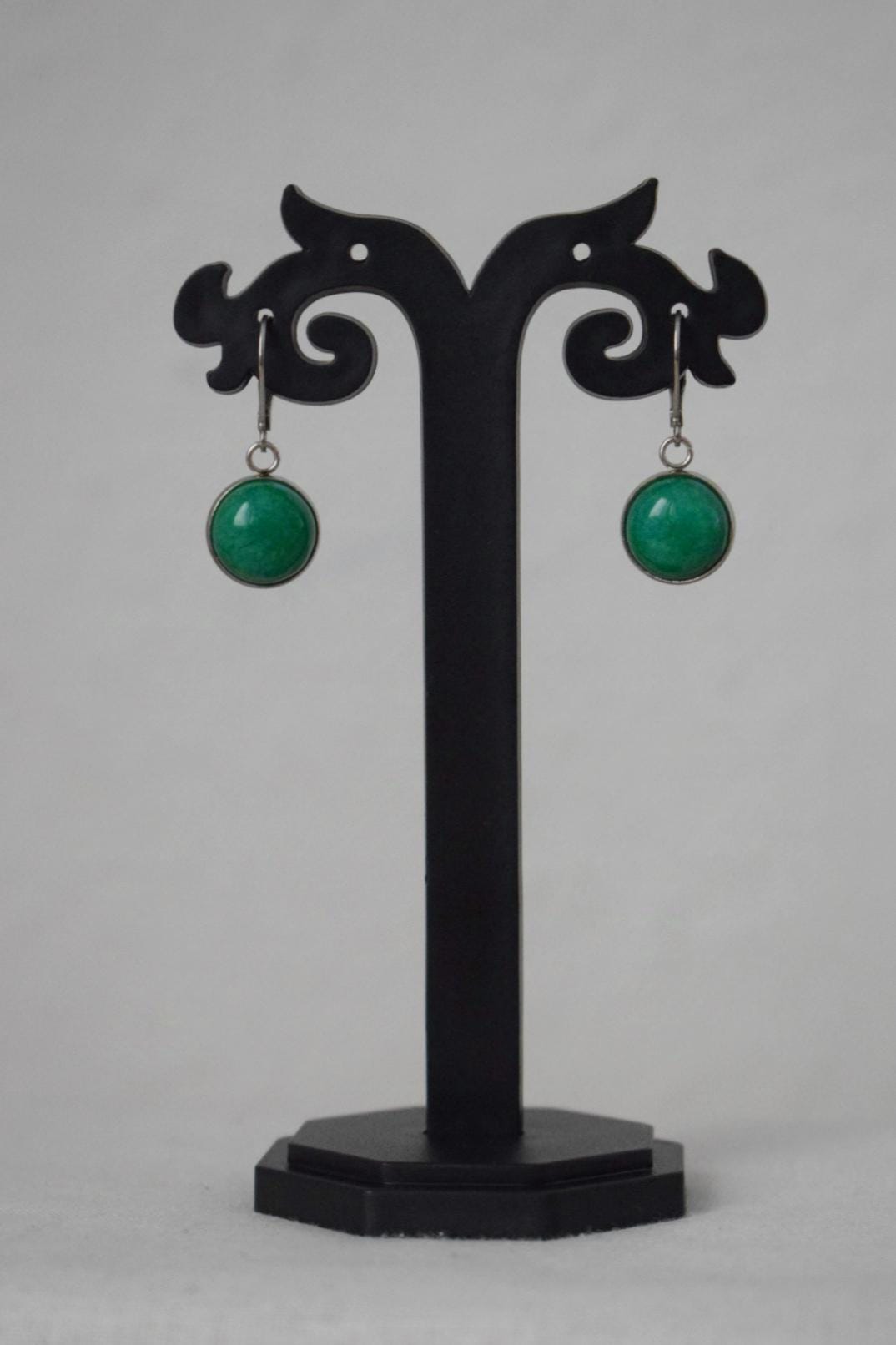 Green jade earrings, Gemstone pendant dangle huggie earrings, Green stone hoop earrings, Handmade jewelry gift women