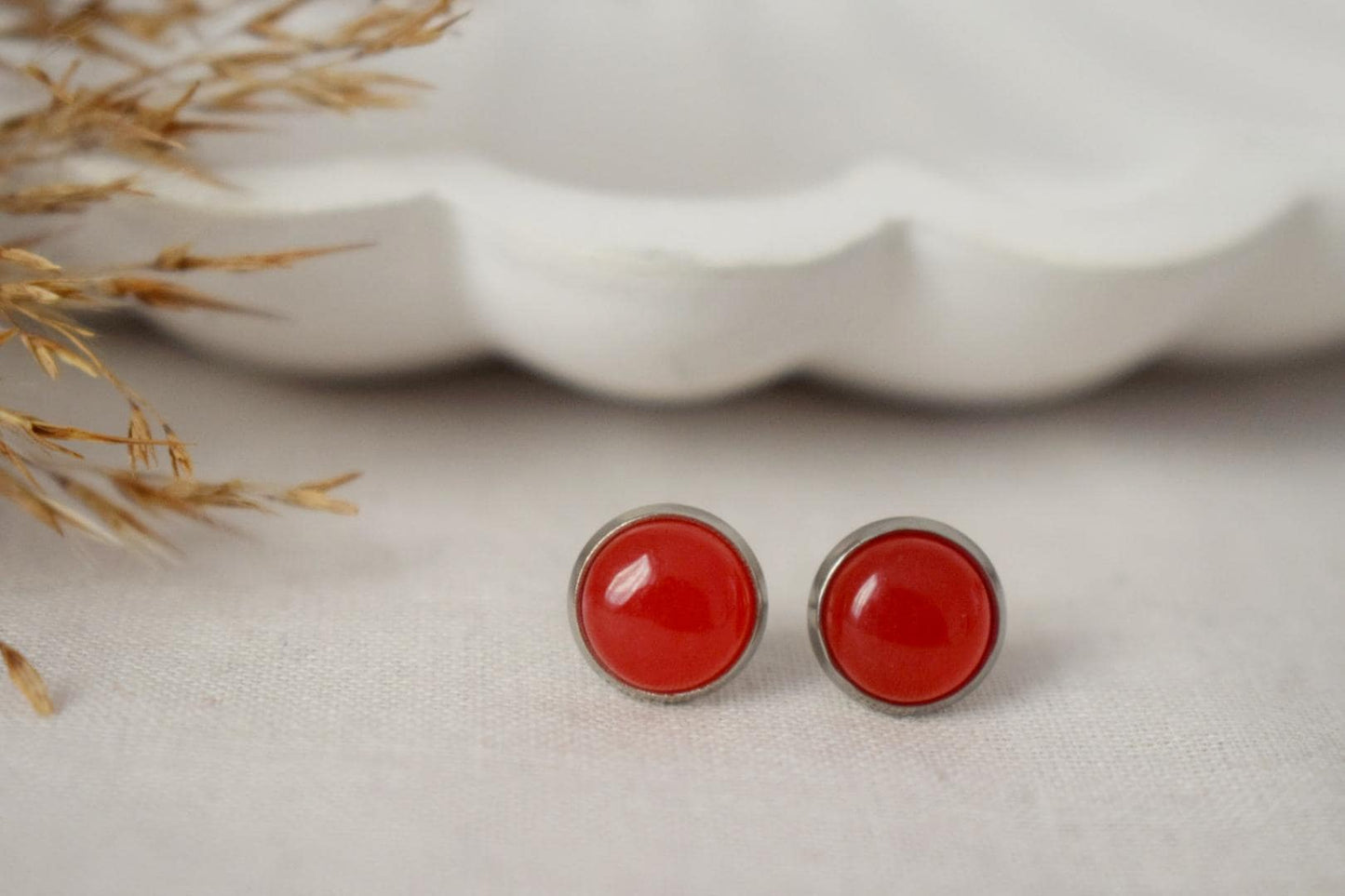 Red jade stud earrings, Small gemstone post earrings, Lightweight earrings, Minimalist jewelry, Best Christmas gift for her