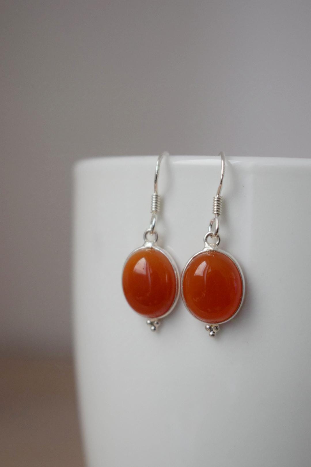 Carnelian earrings sterling silver, Gemstone, Small oval dangle earrings, Ornament earrings, 925 silver handmade jewelry, Unique gift