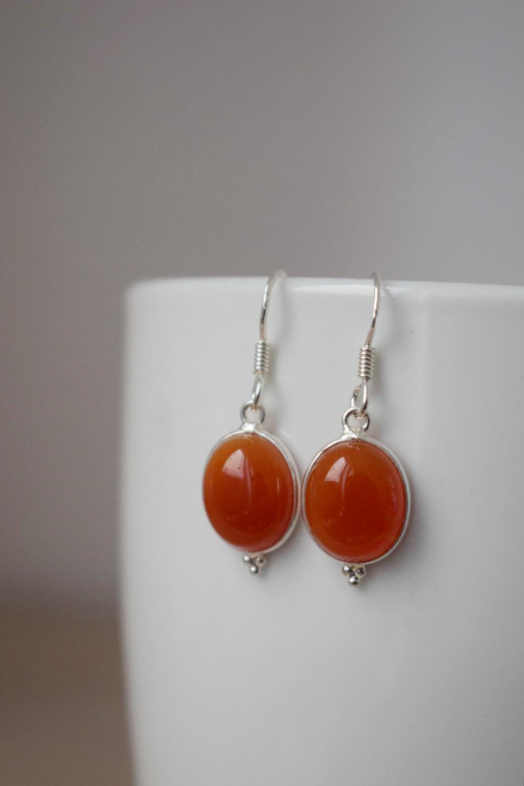 Carnelian earrings sterling silver, Gemstone, Small oval dangle earrings, Ornament earrings, 925 silver handmade jewelry, Unique gift