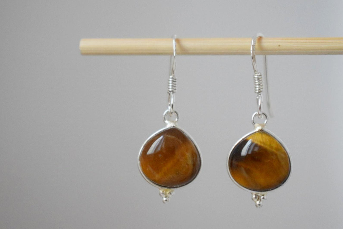 Tiger eye sterling silver earrings, Teardrop gemstone dangle earrings, Tiger's eye natural stone, Unique jewelry, Best christmas gift her