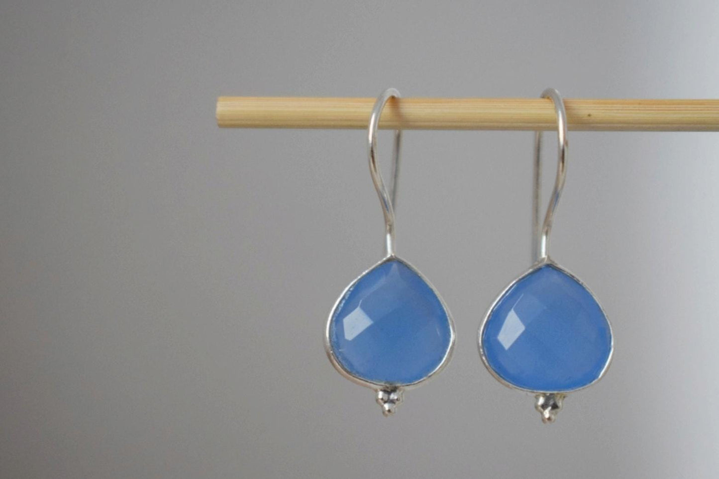 Christmas jewellery gifts, Blue Chalcedony earrings in 925 sterling silver, Teardrop gemstone, Natural stone, Unique jewelry, gift for her