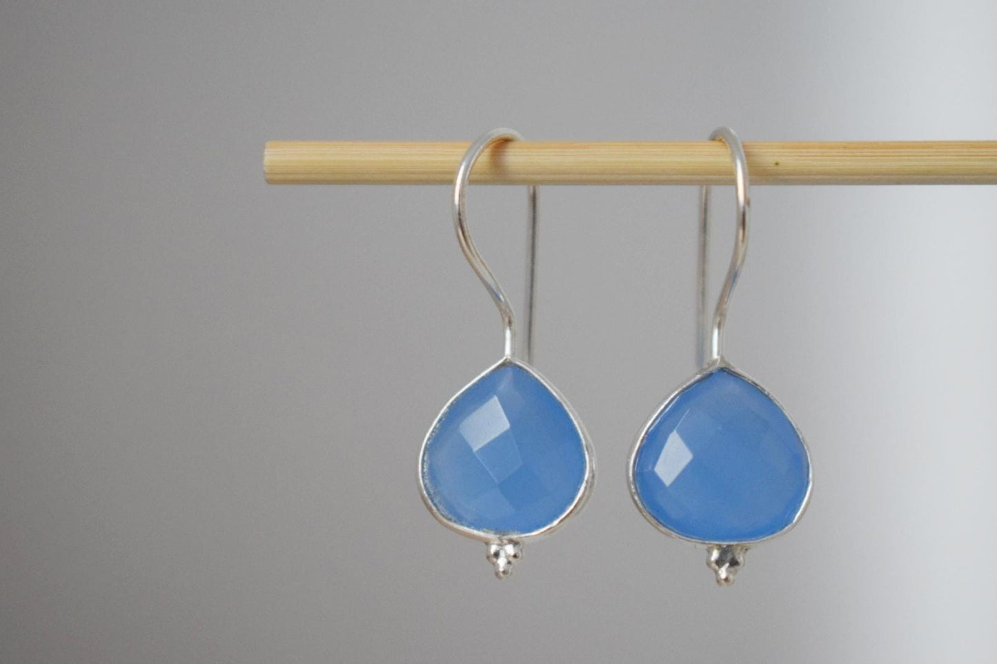 Christmas jewellery gifts, Blue Chalcedony earrings in 925 sterling silver, Teardrop gemstone, Natural stone, Unique jewelry, gift for her