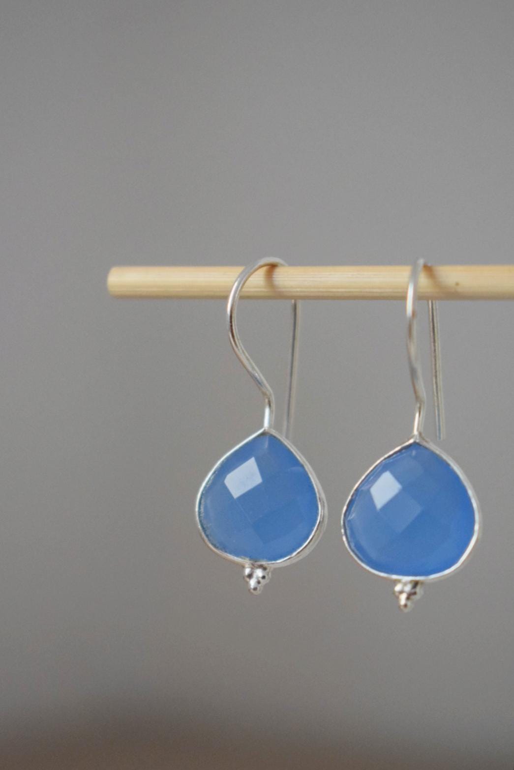 Christmas jewellery gifts, Blue Chalcedony earrings in 925 sterling silver, Teardrop gemstone, Natural stone, Unique jewelry, gift for her