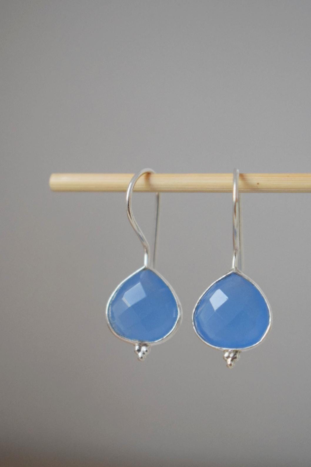 Christmas jewellery gifts, Blue Chalcedony earrings in 925 sterling silver, Teardrop gemstone, Natural stone, Unique jewelry, gift for her