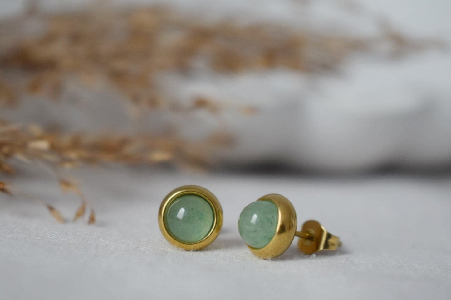 Mini Green Aventurine 6mm Stud Earrings, Gemstone Small Earrings, 18k Gold plated stainless steel, Minimalist, Birthstone Jewelry gift