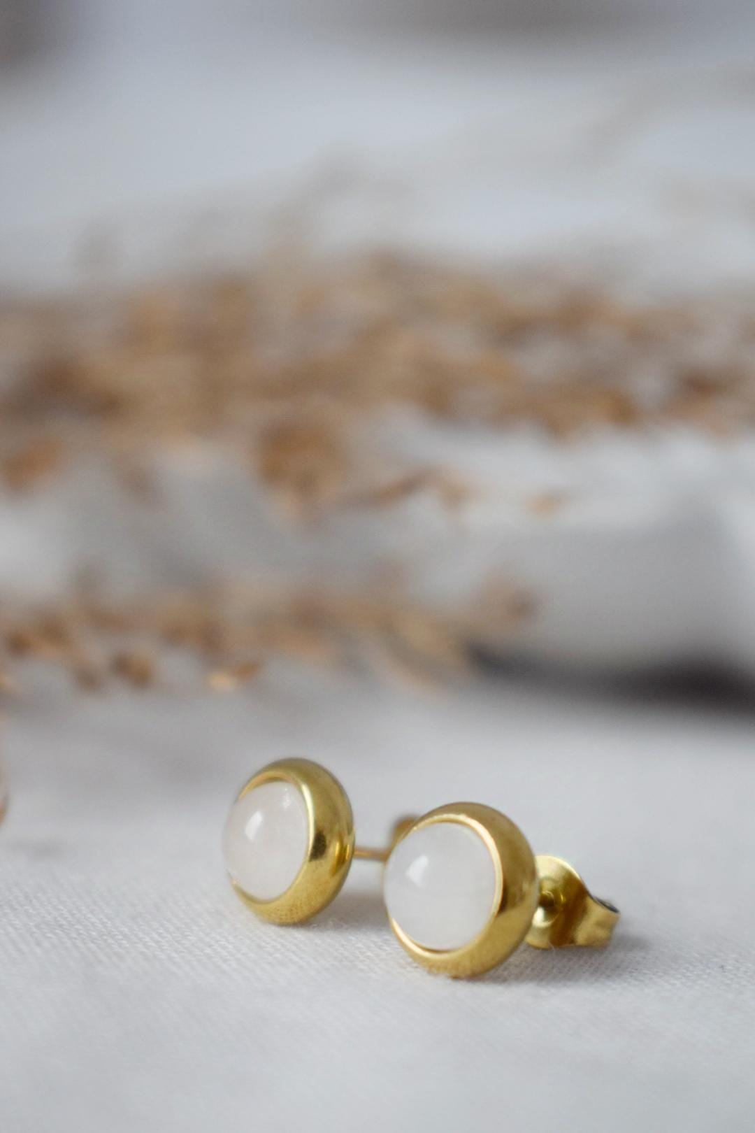 Mini quartz stud earrings, 6mm Gemstone gold earrings, Small post earrings, Push back earrings, Minimalist jewelry, Handmade gift for her
