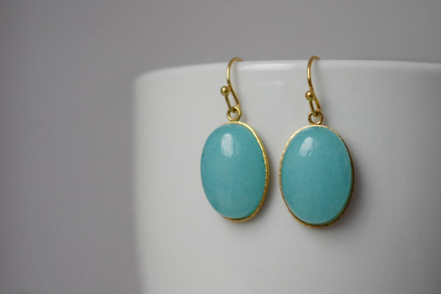 Turquoise jade earrings golden, Statement gemstone dangle earrings, Stone hanging pendant earrings, Turquoise jewelry, Gift for her